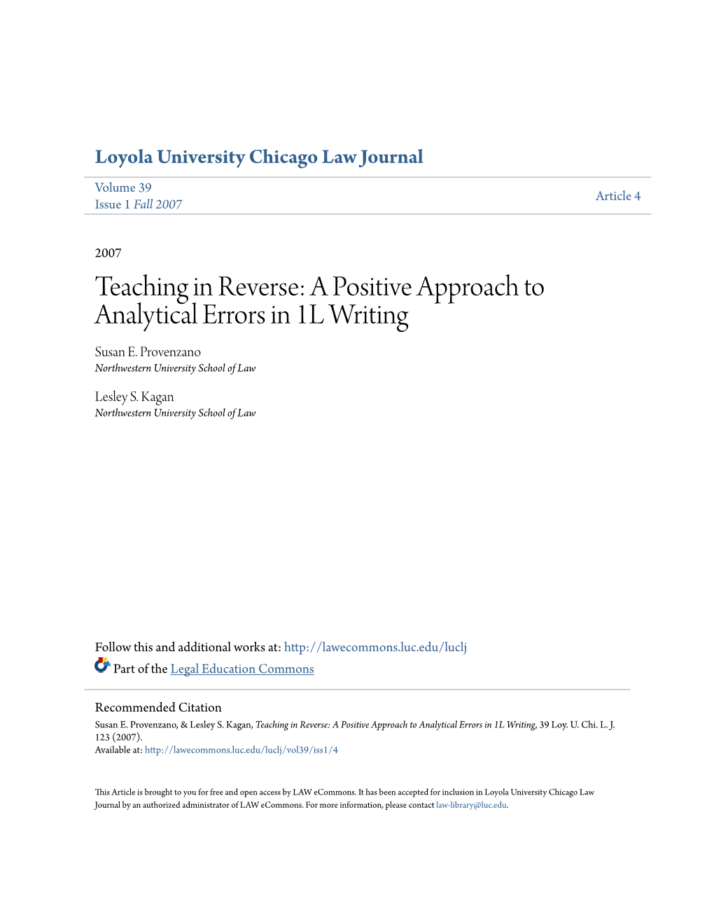 A Positive Approach to Analytical Errors in 1L Writing Susan E