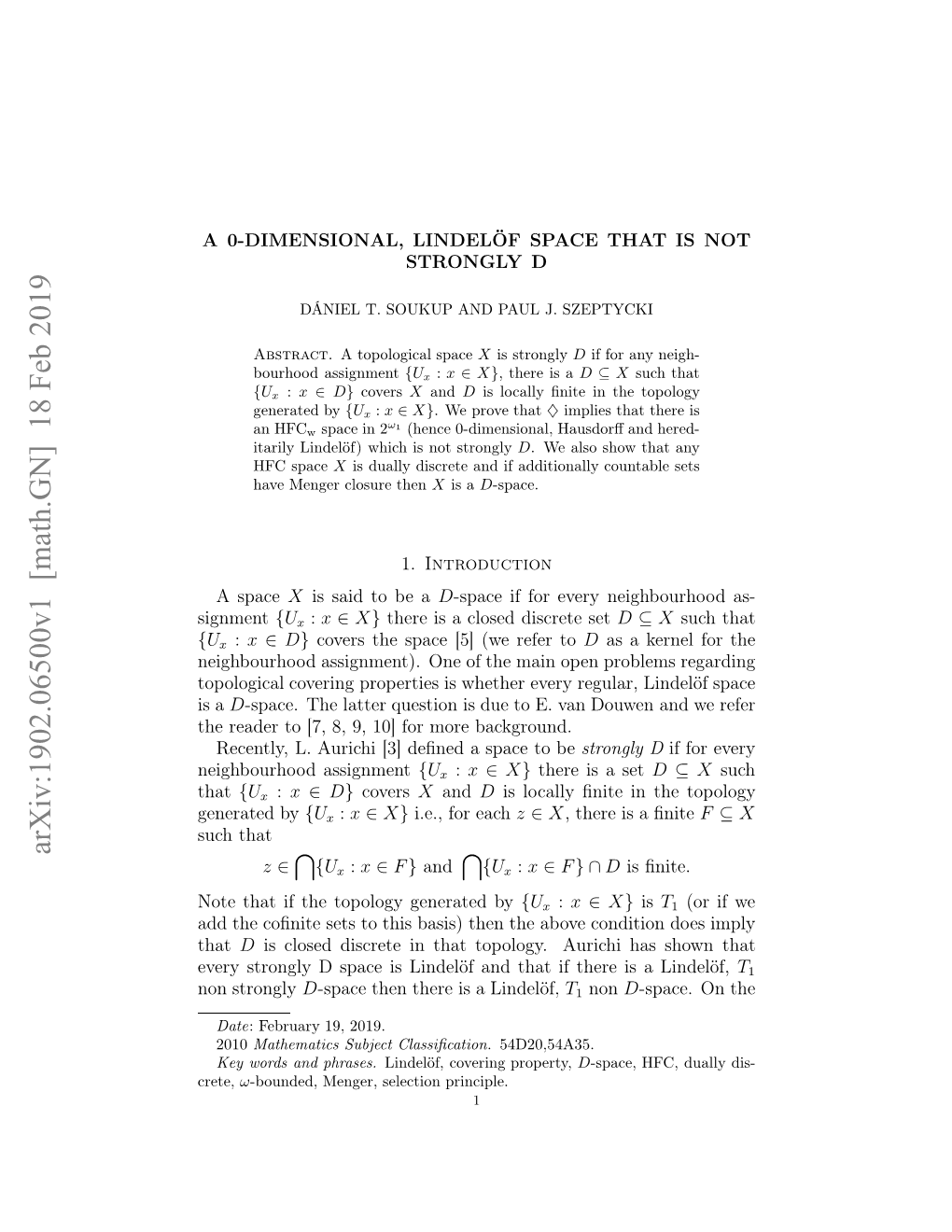 Arxiv:1902.06500V1 [Math.GN]