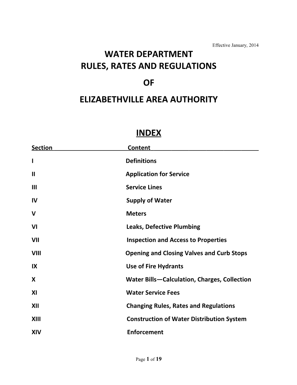 Water Department Rules, Rates and Regulations