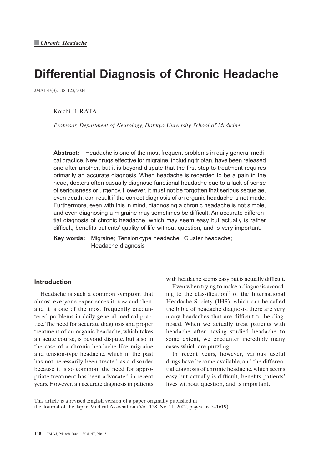 Differential Diagnosis of Chronic Headache