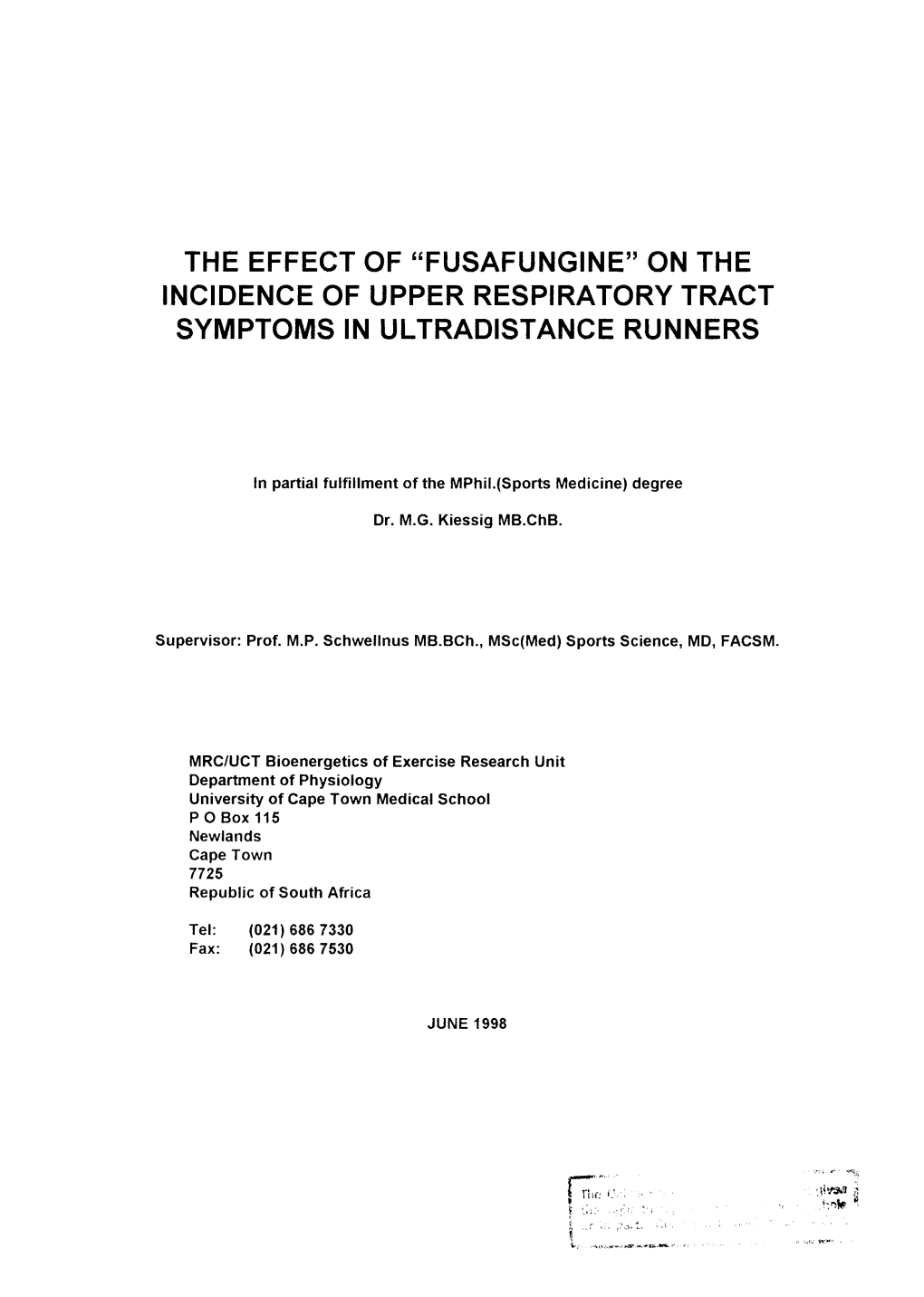 Fusafungine" on the Incidence of Upper Respiratory Tract Symptoms in Ultradistance Runners