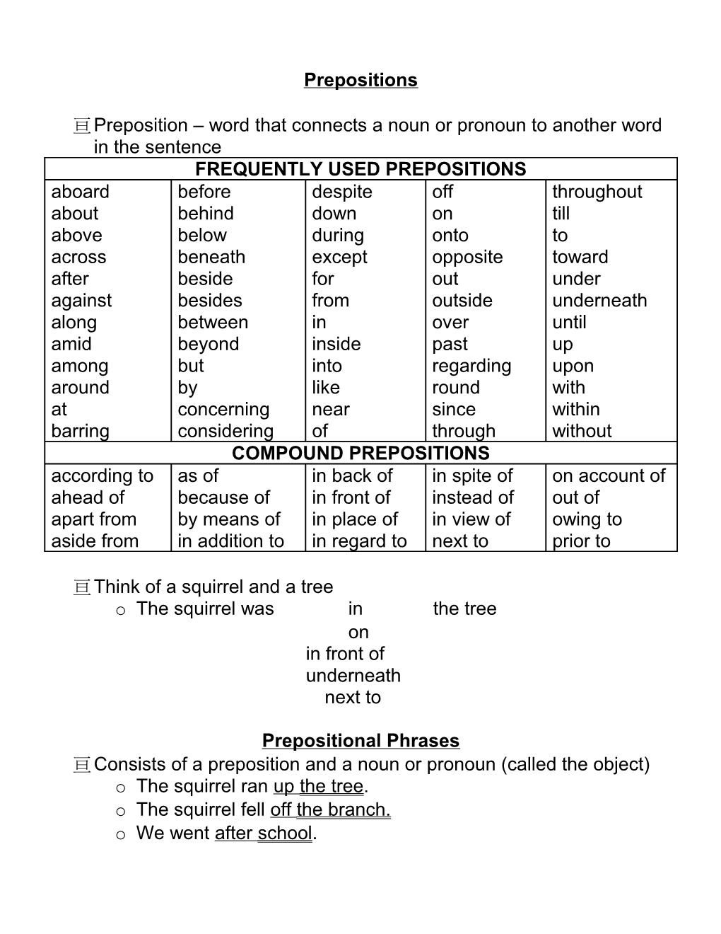 Ê Preposition Word That Connects a Noun Or Pronoun to Another Word in the Sentence