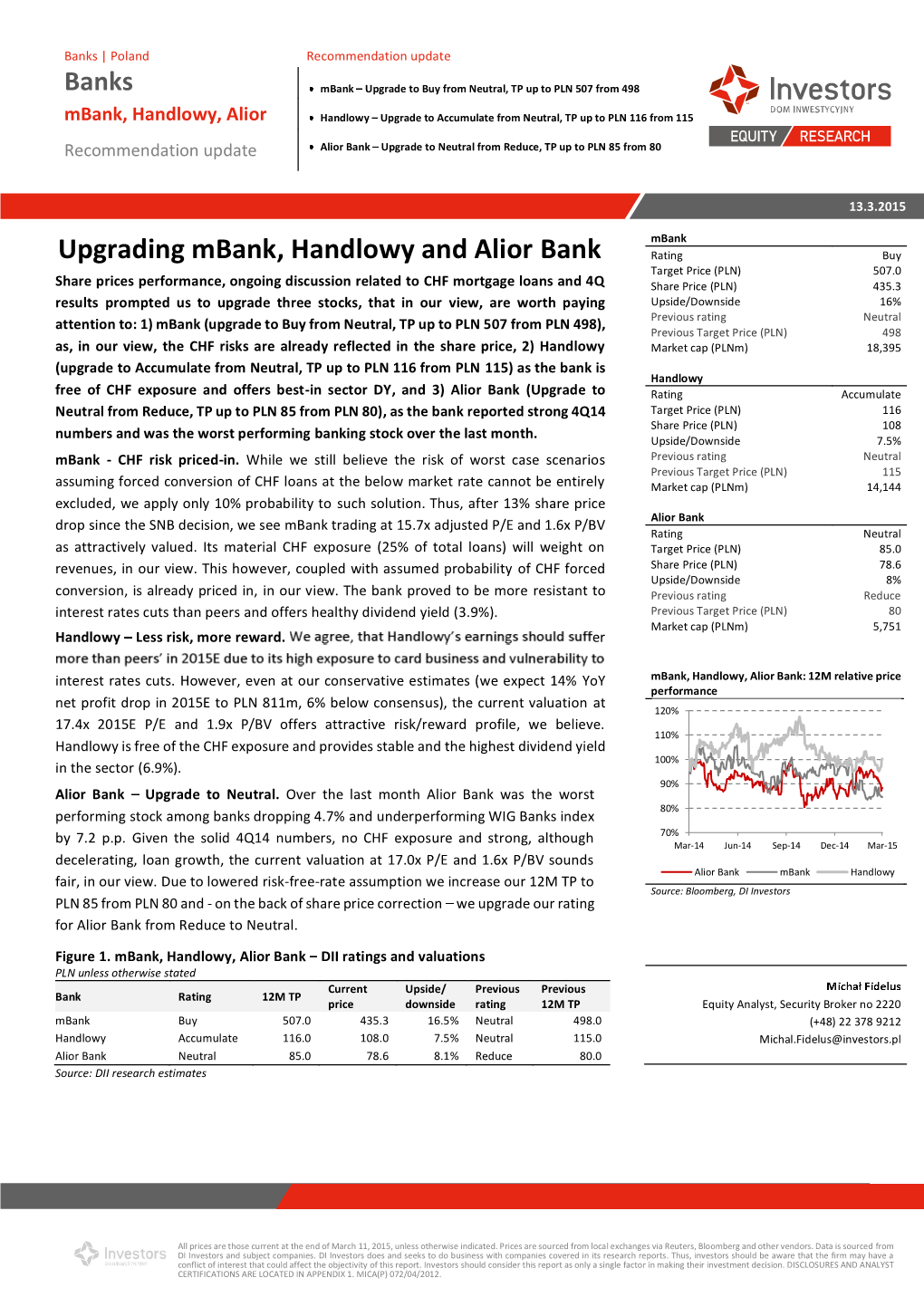 Upgrading Mbank, Handlowy and Alior Bank