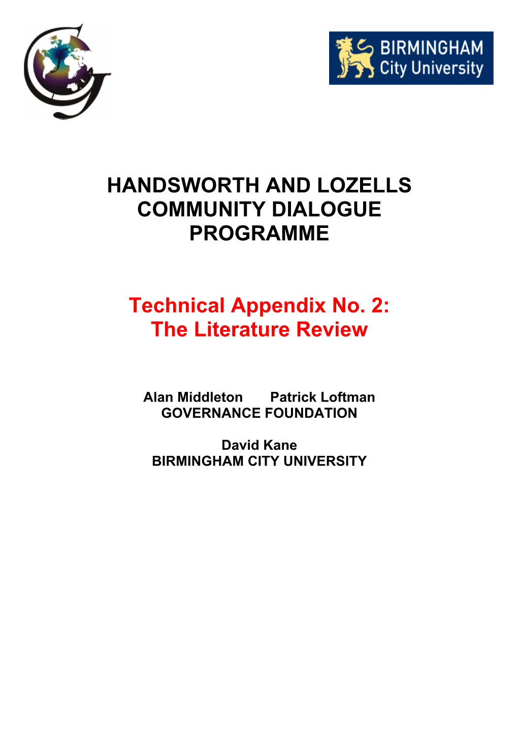 Handsworth and Lozells Community Dialogue Technical Appendix
