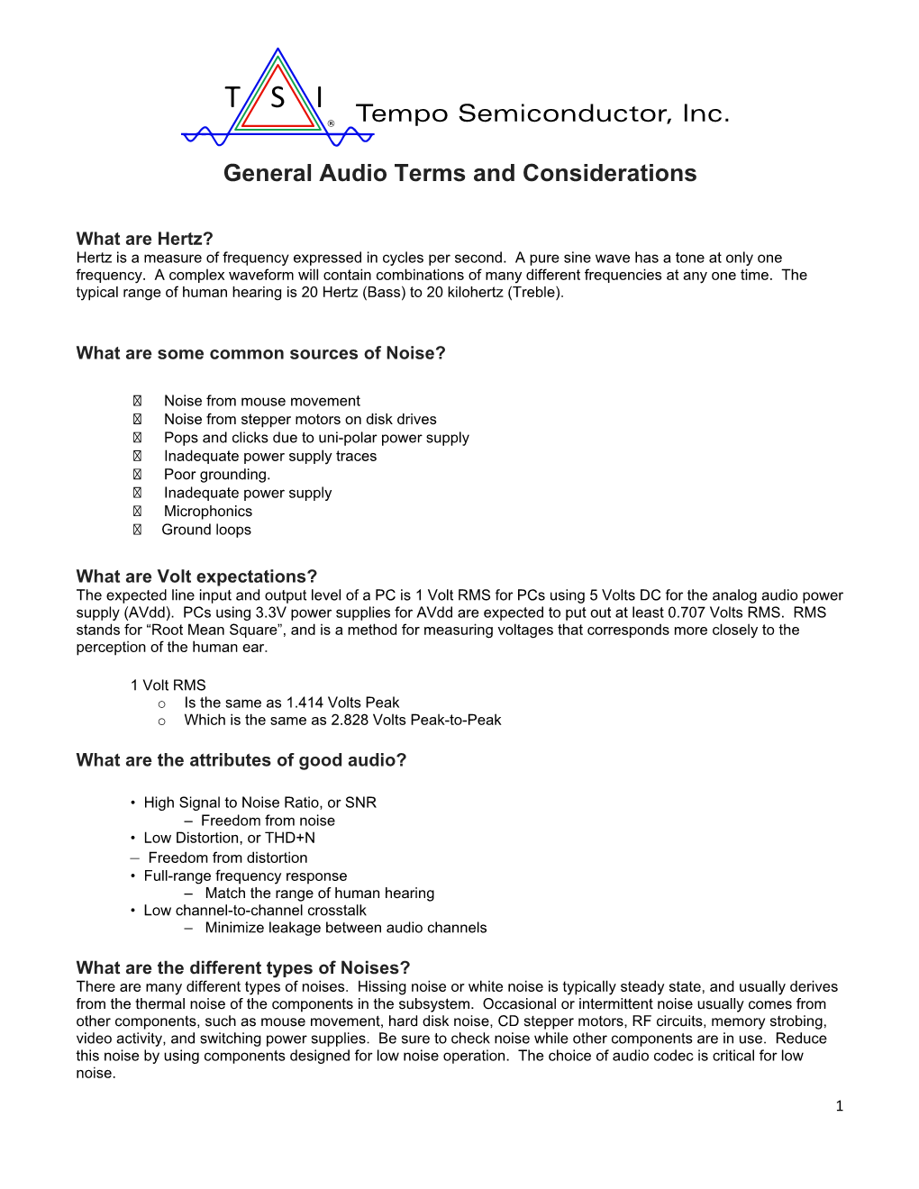 General Audio Terms and Considerations