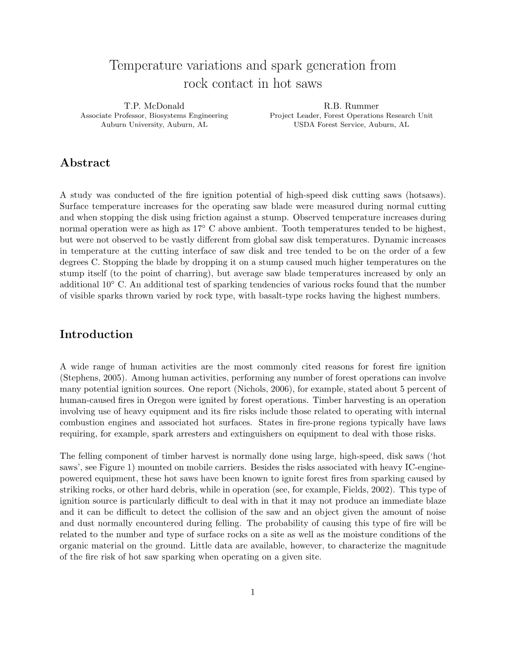 Temperature Variations and Spark Generation from Rock Contact in Hot Saws