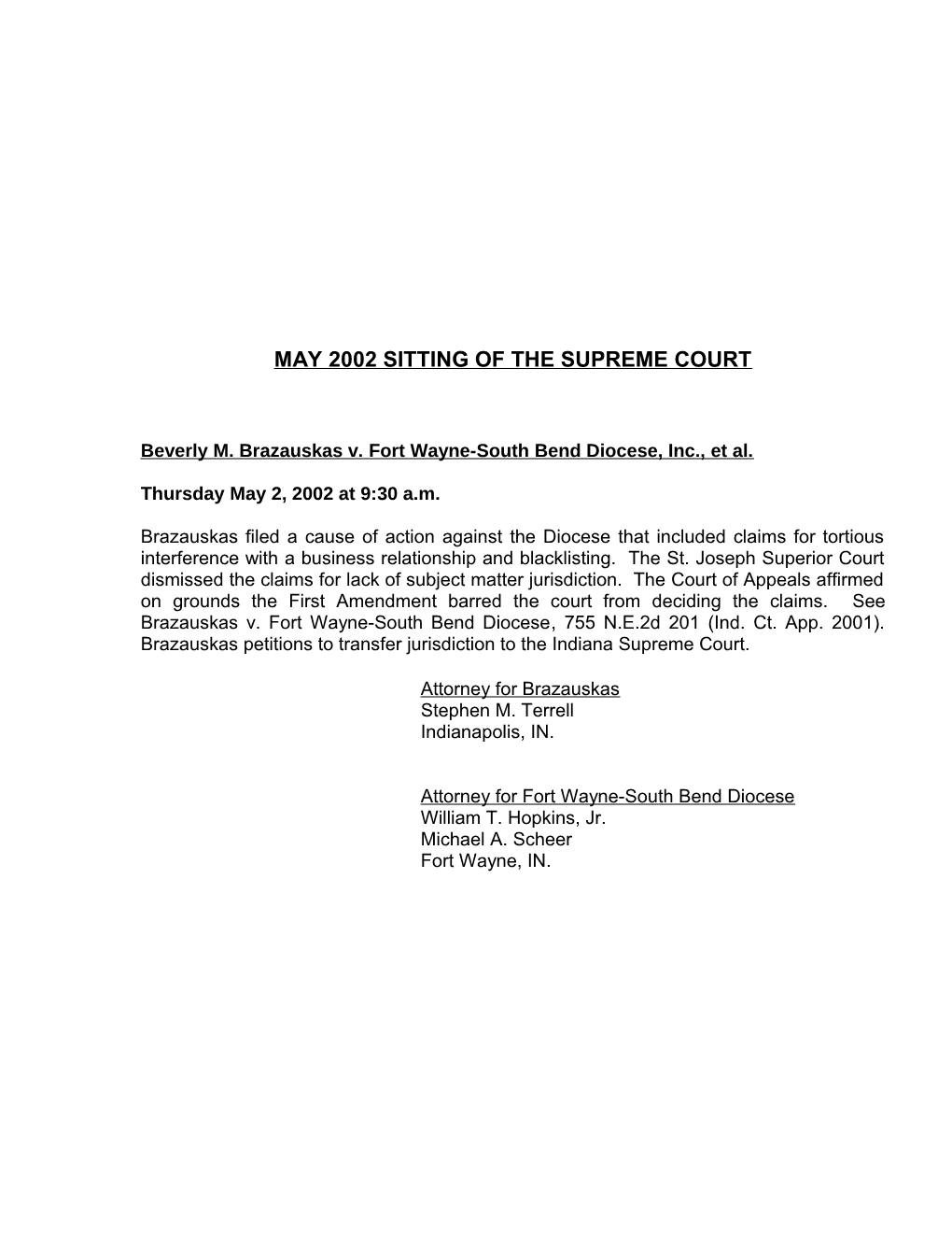 February Sitting of the Supreme Court 2001