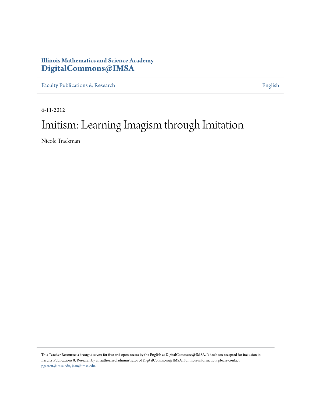 Learning Imagism Through Imitation Nicole Trackman