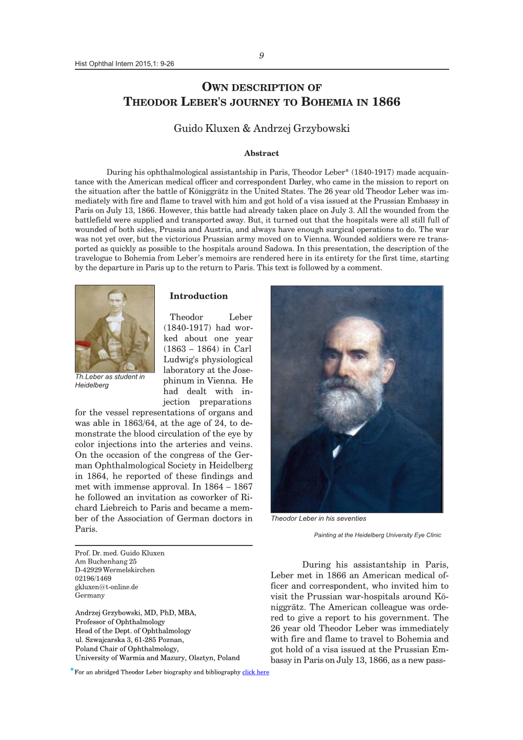 Own Description of Theodor Leber's Journey to Bohemia in 1866