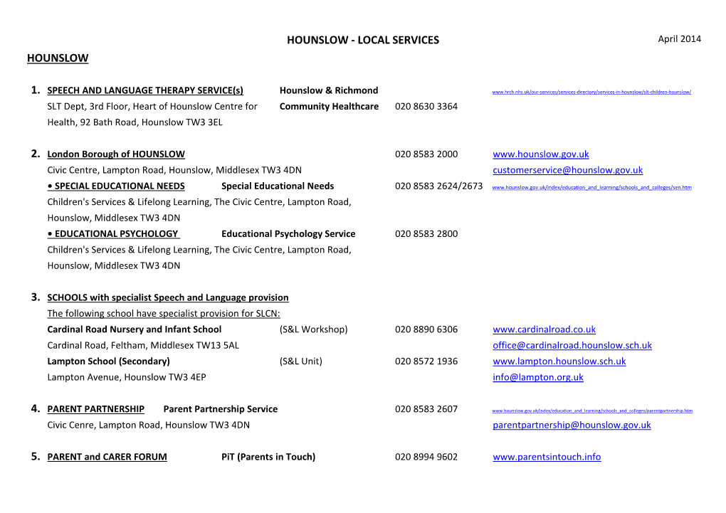 HOUNSLOW - LOCAL SERVICES April 2014 HOUNSLOW