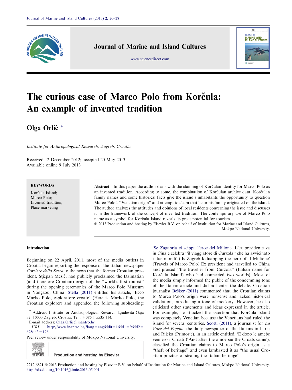 The Curious Case of Marco Polo from Korä•Ula