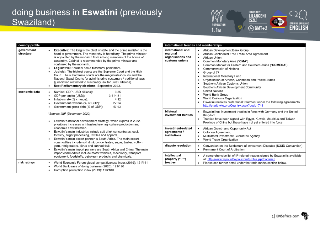 Doing Business in Eswatini (Previously Swaziland)