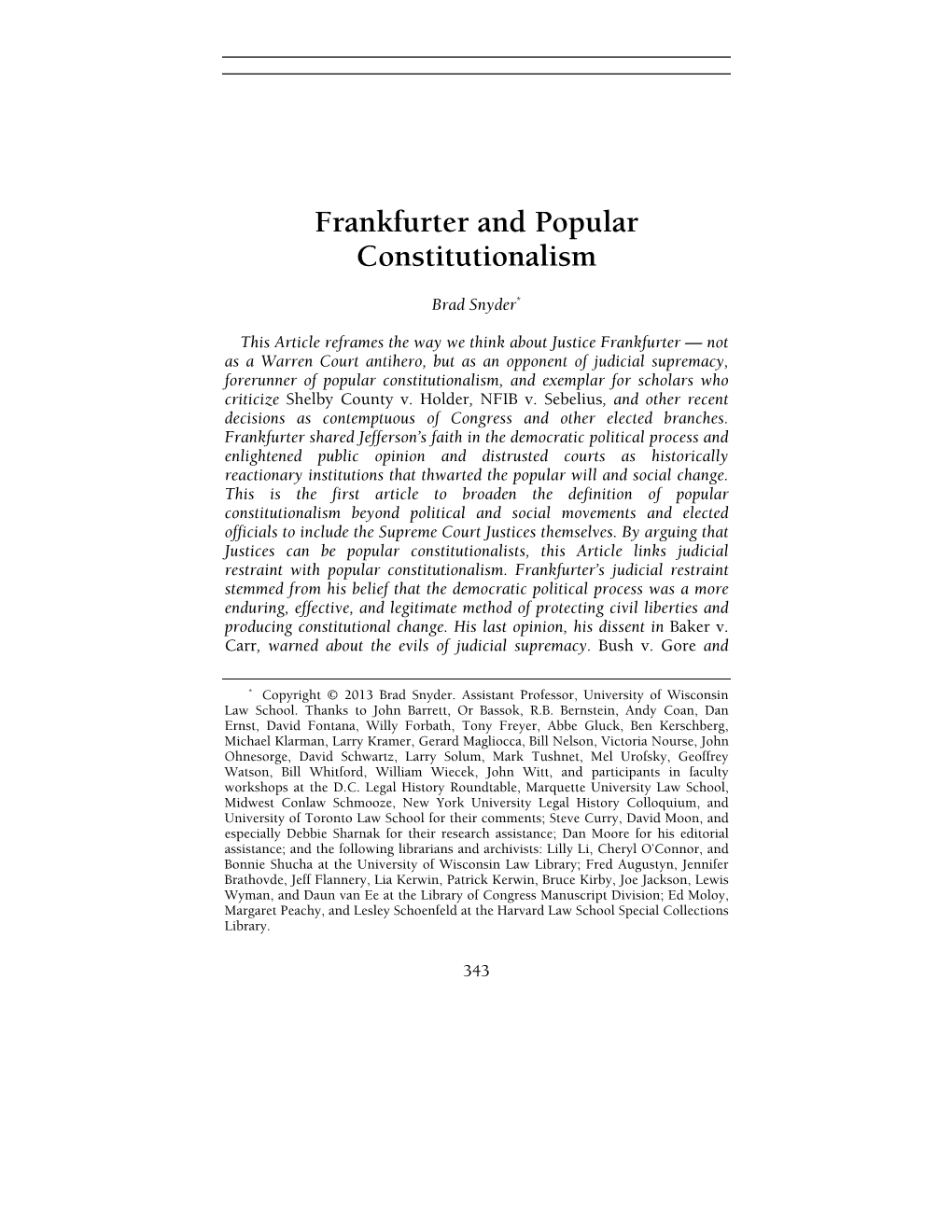 Frankfurter and Popular Constitutionalism