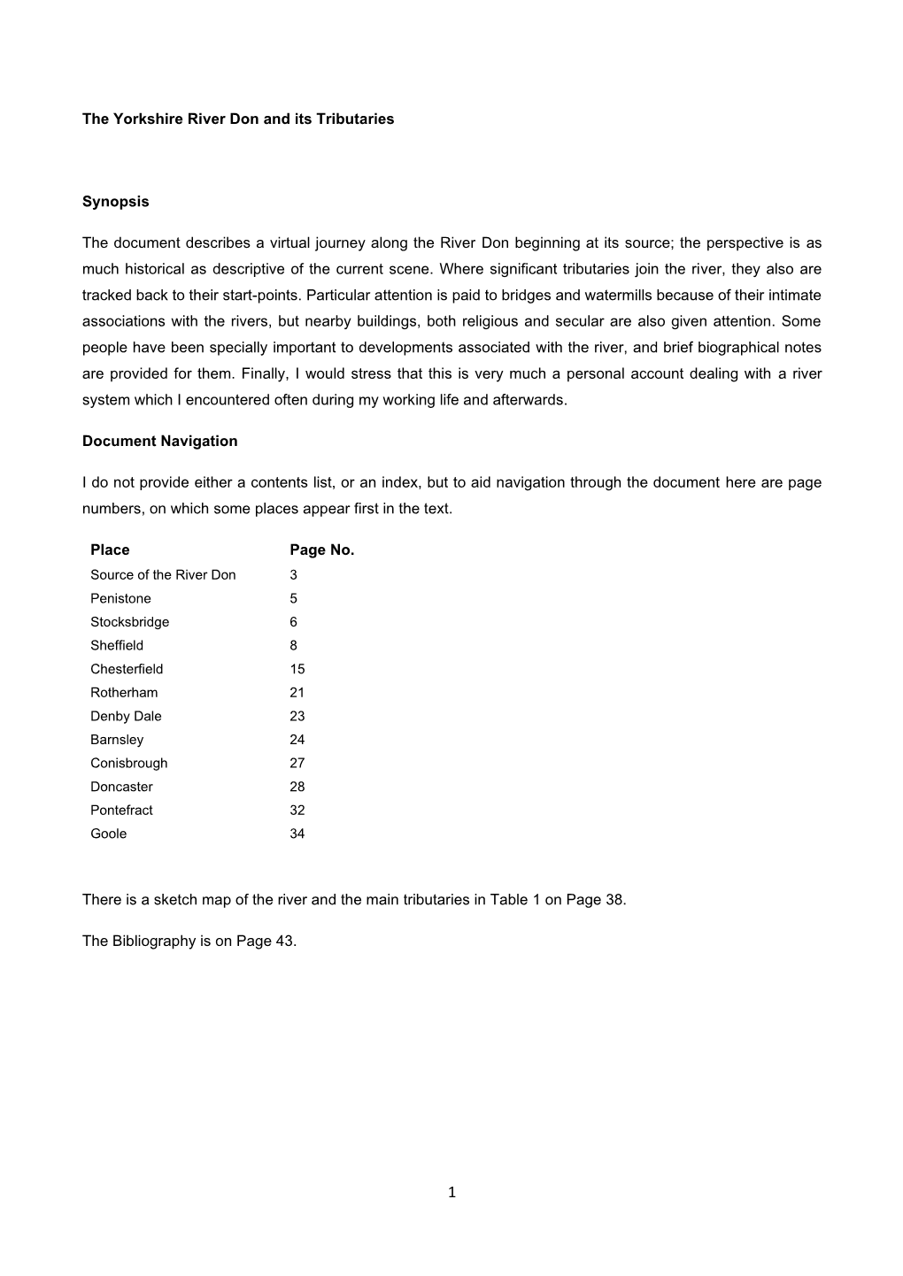 The Yorkshire River Don and Its Tributaries Synopsis the Document