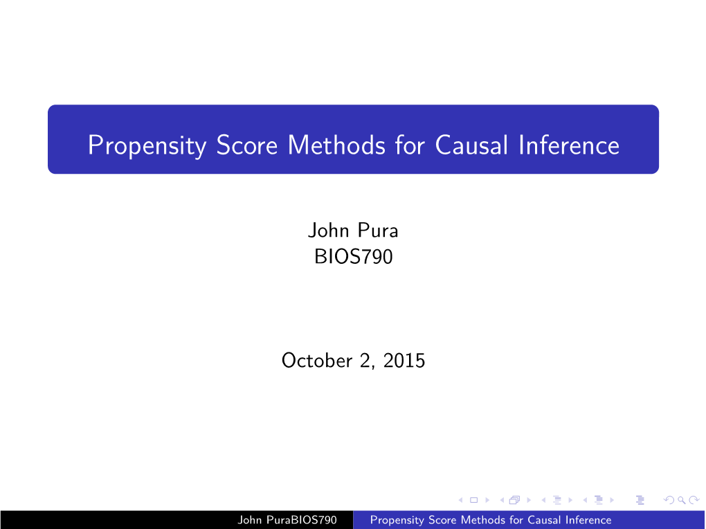 Propensity Score Methods for Causal Inference