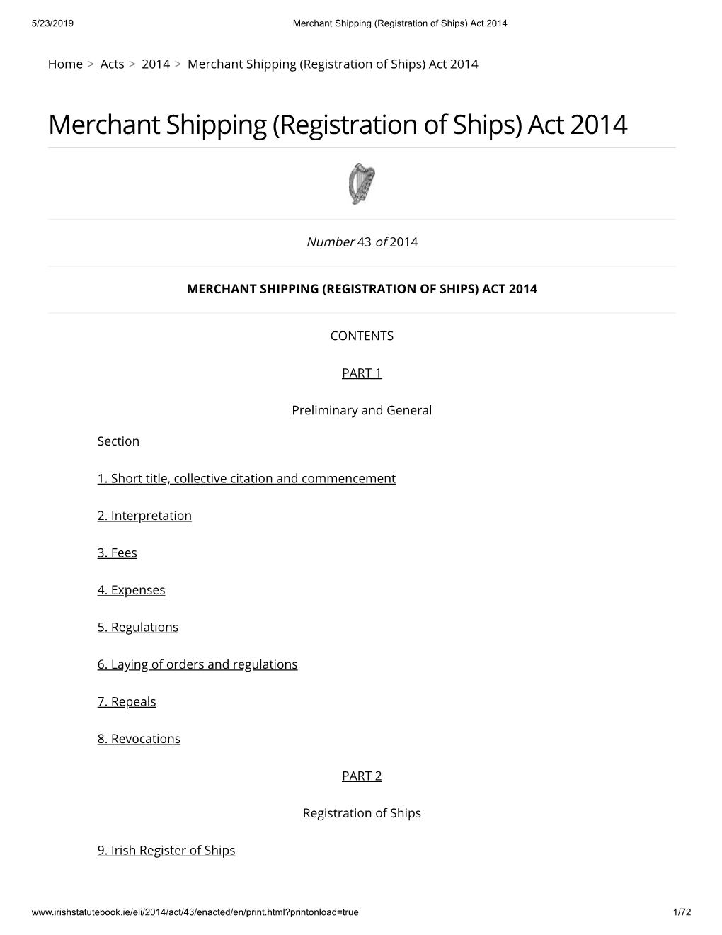 Merchant Shipping (Registration of Ships) Act 2014