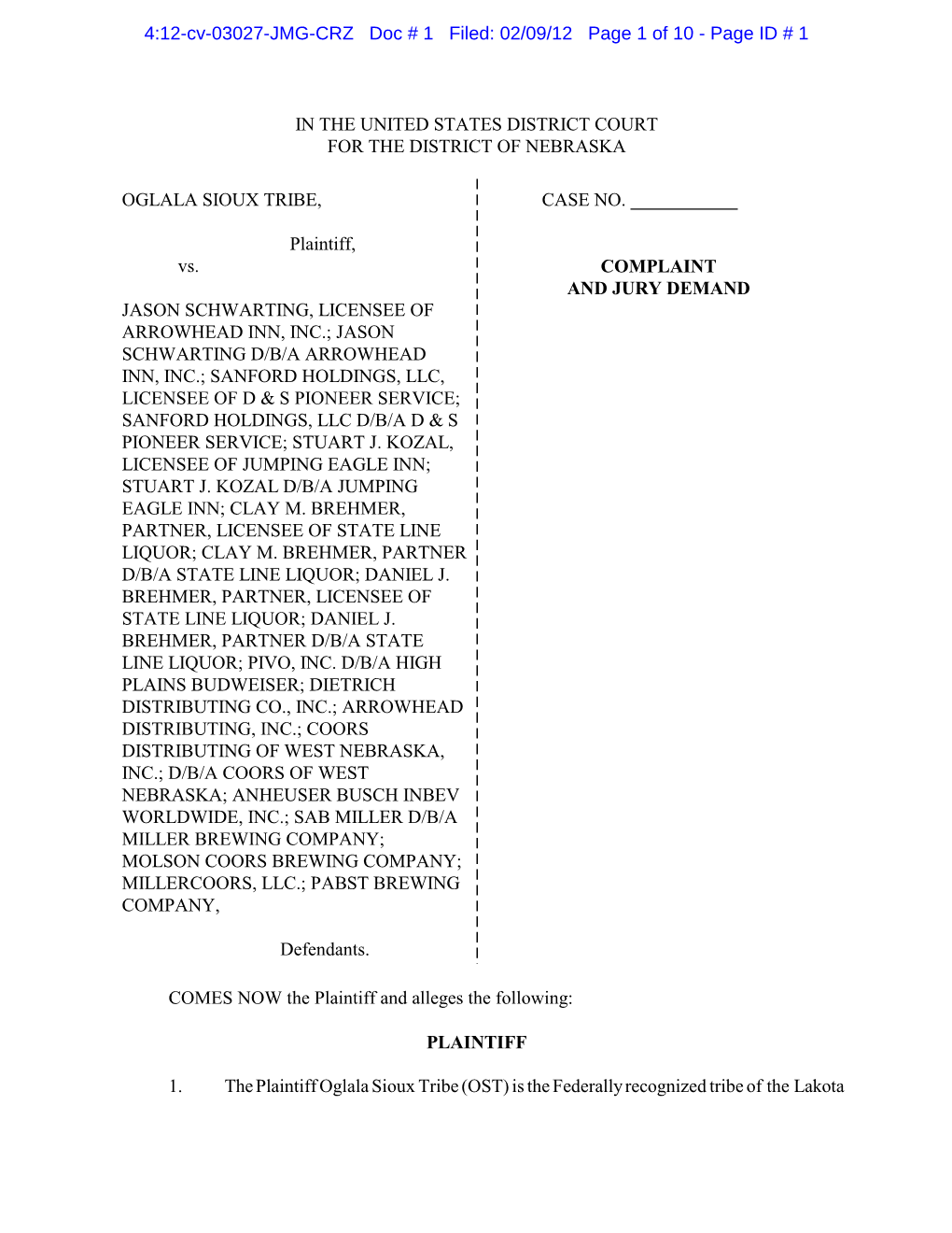 4:12-Cv-03027-JMG-CRZ Doc # 1 Filed: 02/09/12 Page 1 of 10 - Page ID # 1