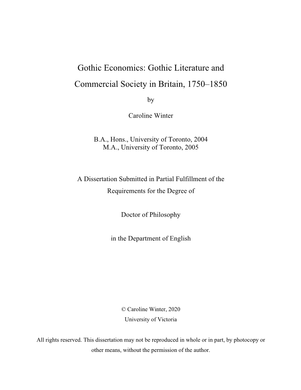 Gothic Economics: Gothic Literature and Commercial Society in Britain, 1750–1850