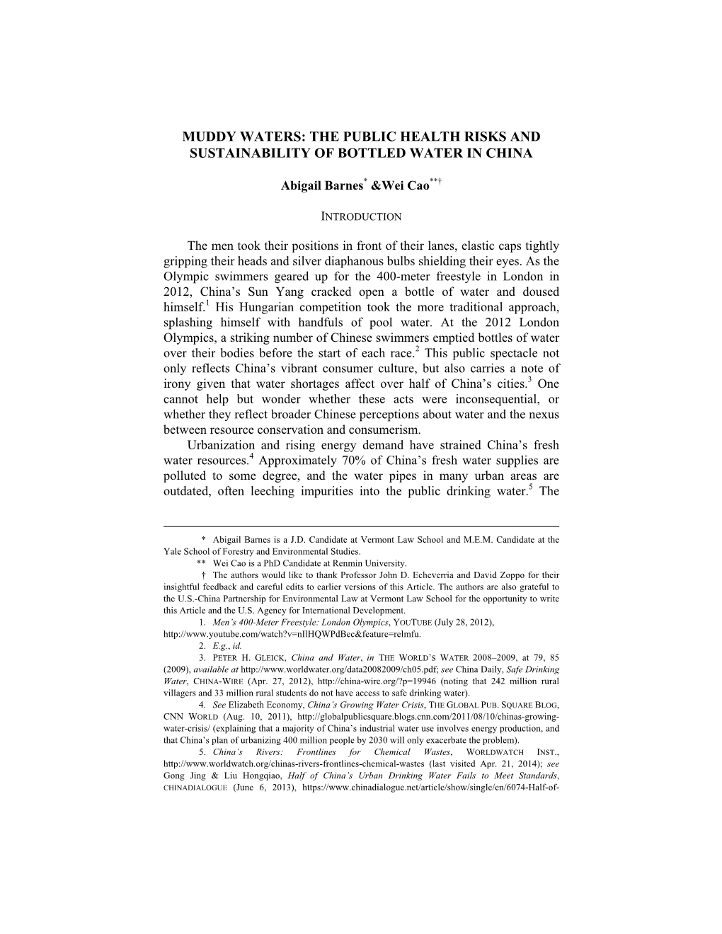 Muddy Waters: the Public Health Risks and Sustainability of Bottled Water in China