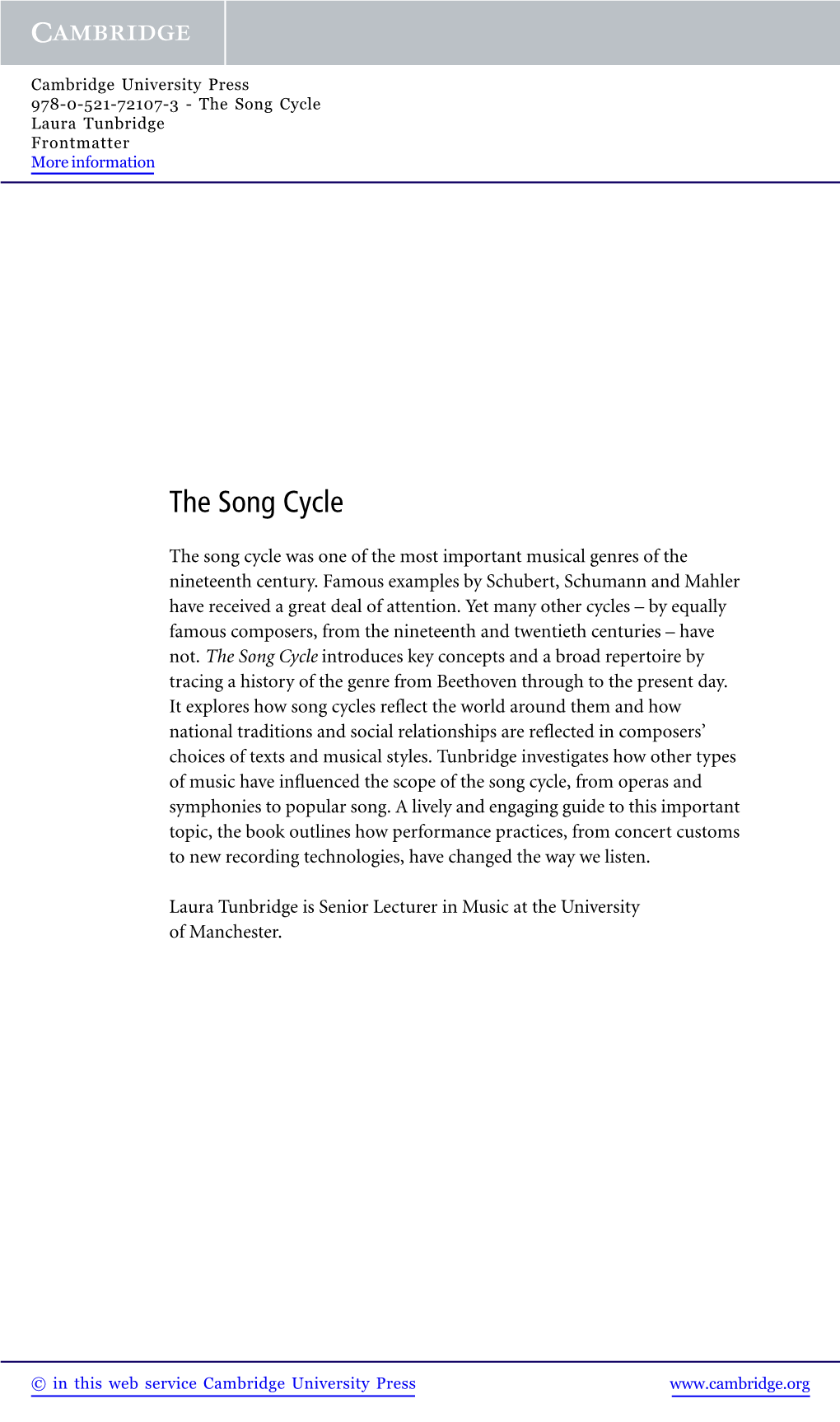 The Song Cycle Laura Tunbridge Frontmatter More Information