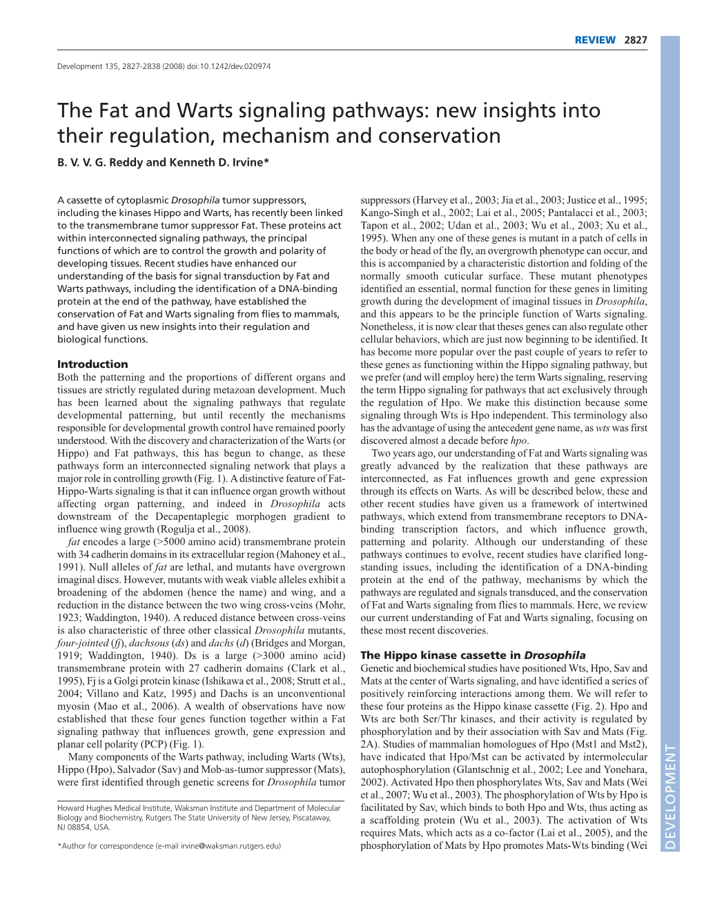 The Fat and Warts Signaling Pathways: New Insights Into Their Regulation, Mechanism and Conservation B