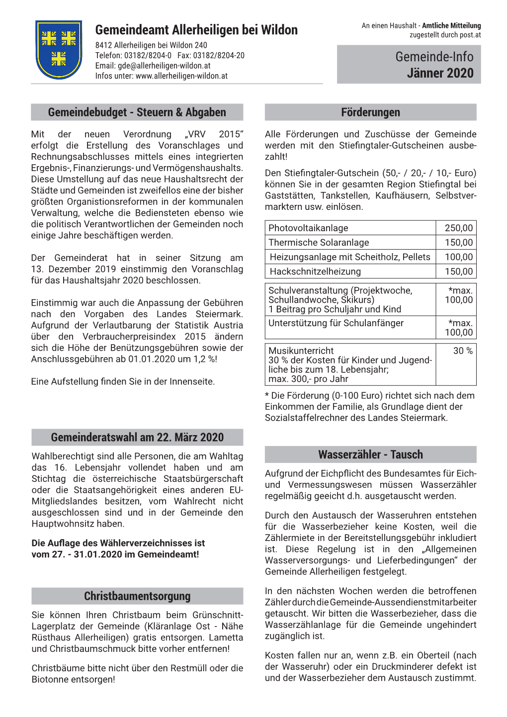 Gemeindeamt Allerheiligen Bei Wildon Gemeinde-Info Jänner 2020