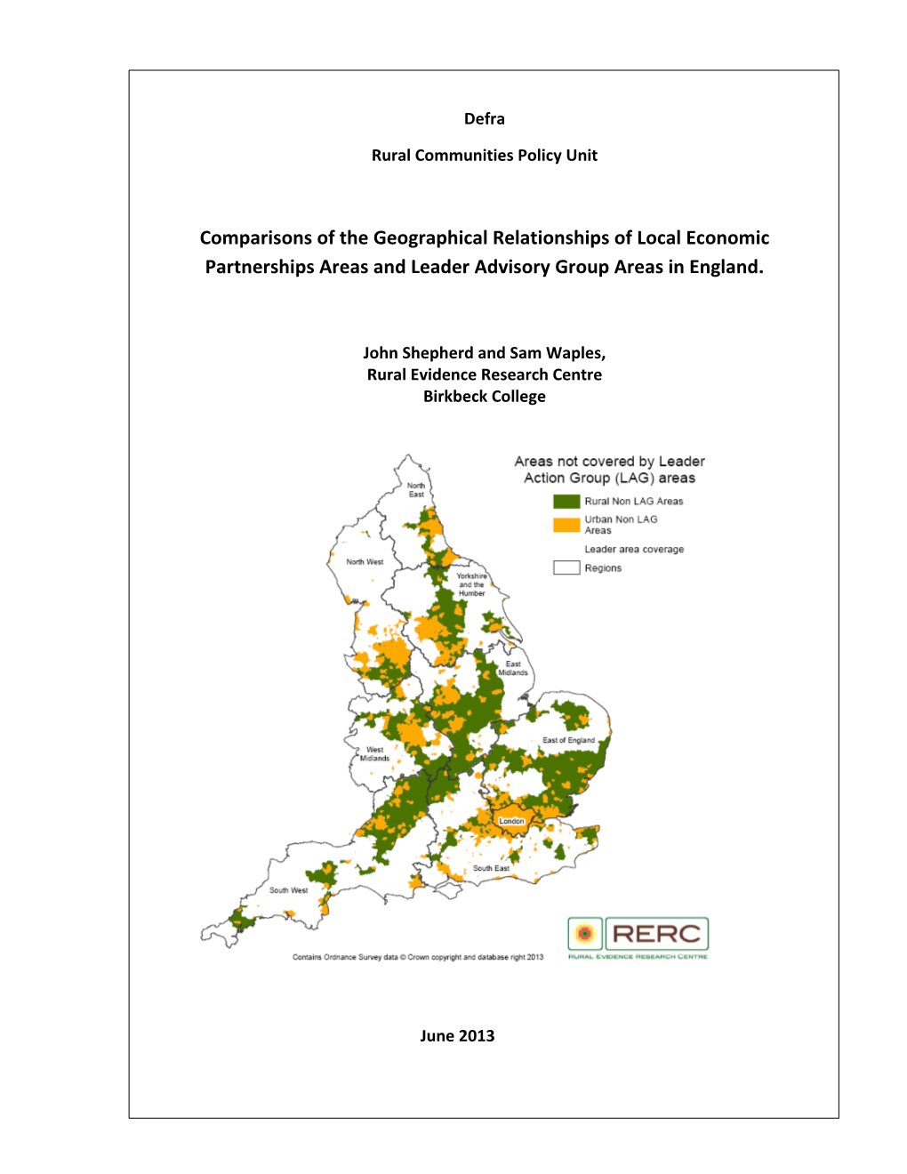 Comparisons of the Geographical Relationships of Local Economic Partnerships Areas and Leader Advisory Group Areas in England