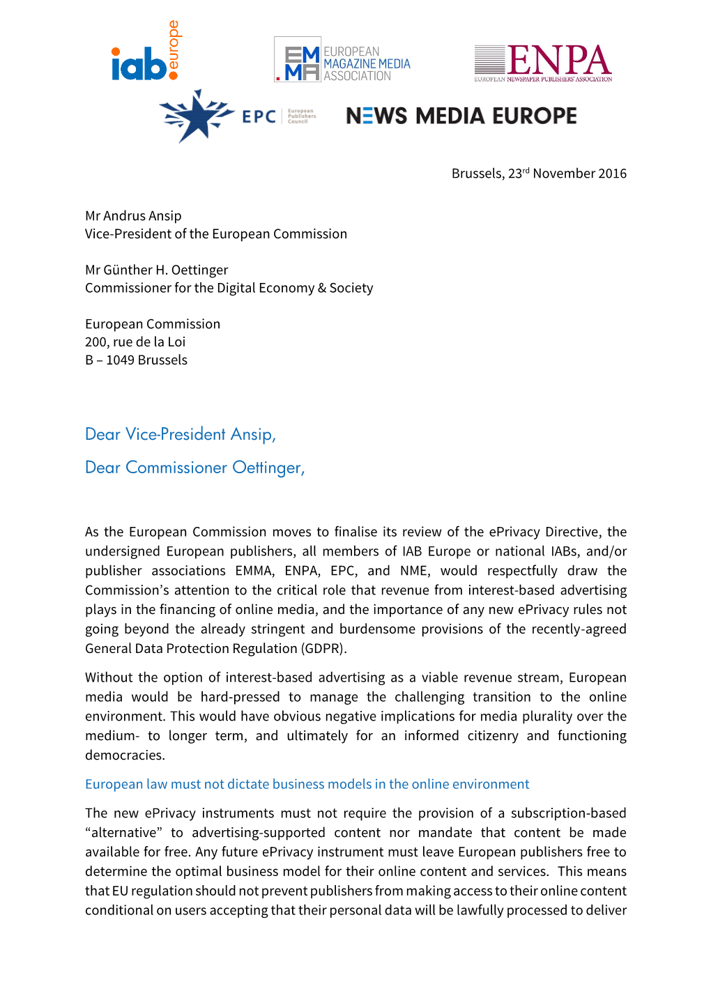 Dear Vice-President Ansip, Dear Commissioner Oettinger