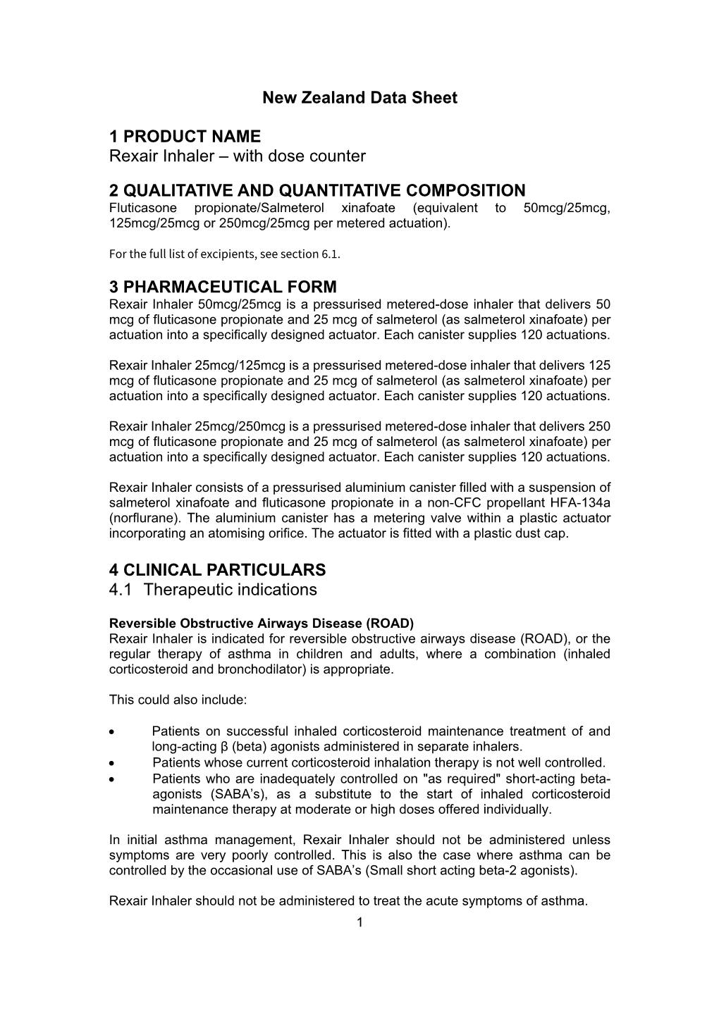 New Zealand Data Sheet 1 PRODUCT NAME Rexair Inhaler