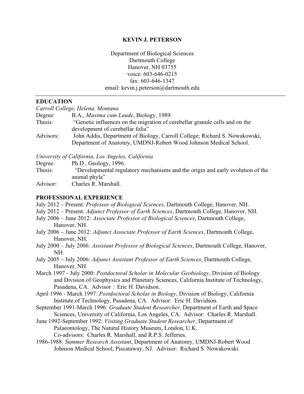 Curriculum Vitae Kevin J