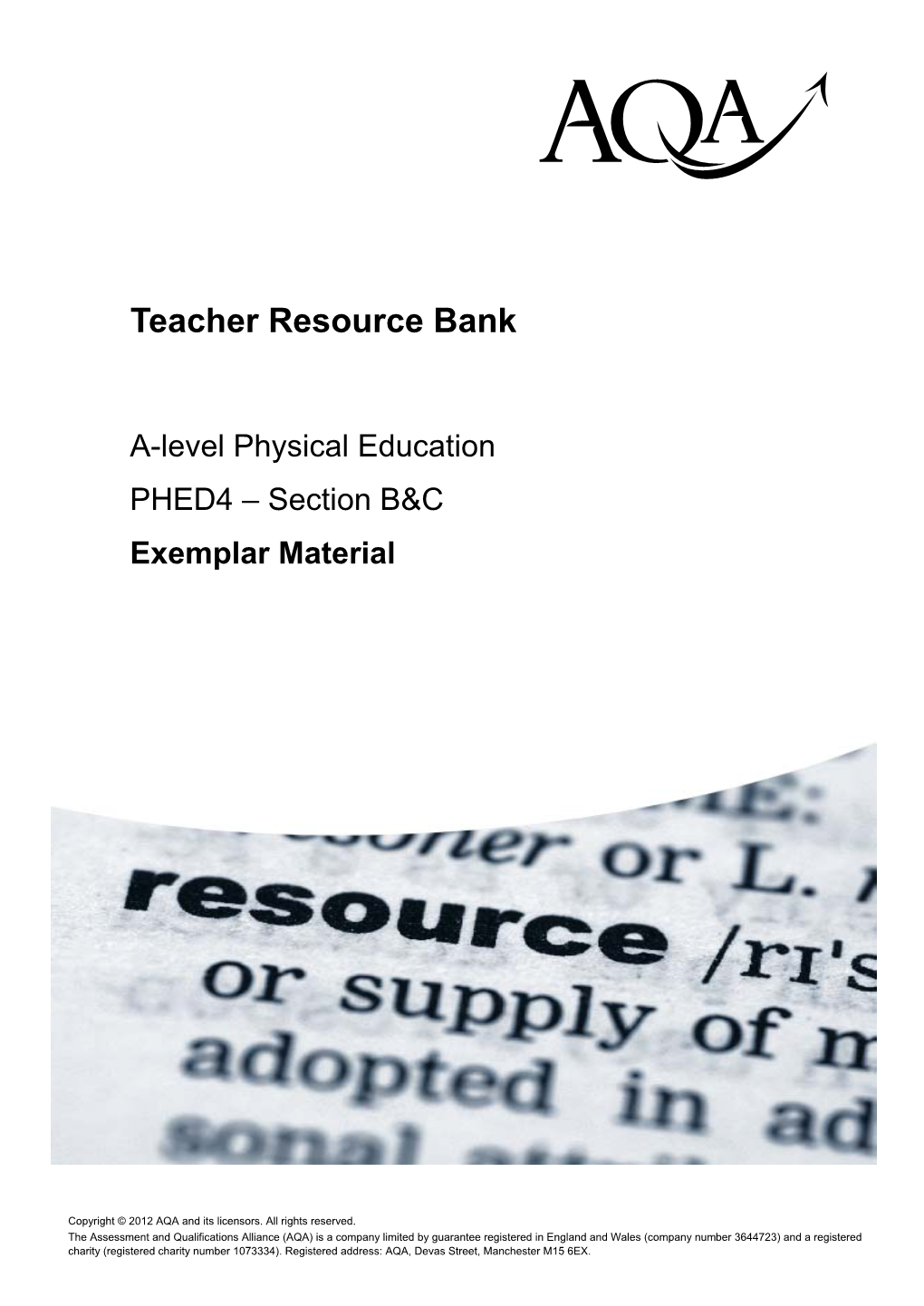 A Level Physical Education Teacher Resource Bank Sections B and C