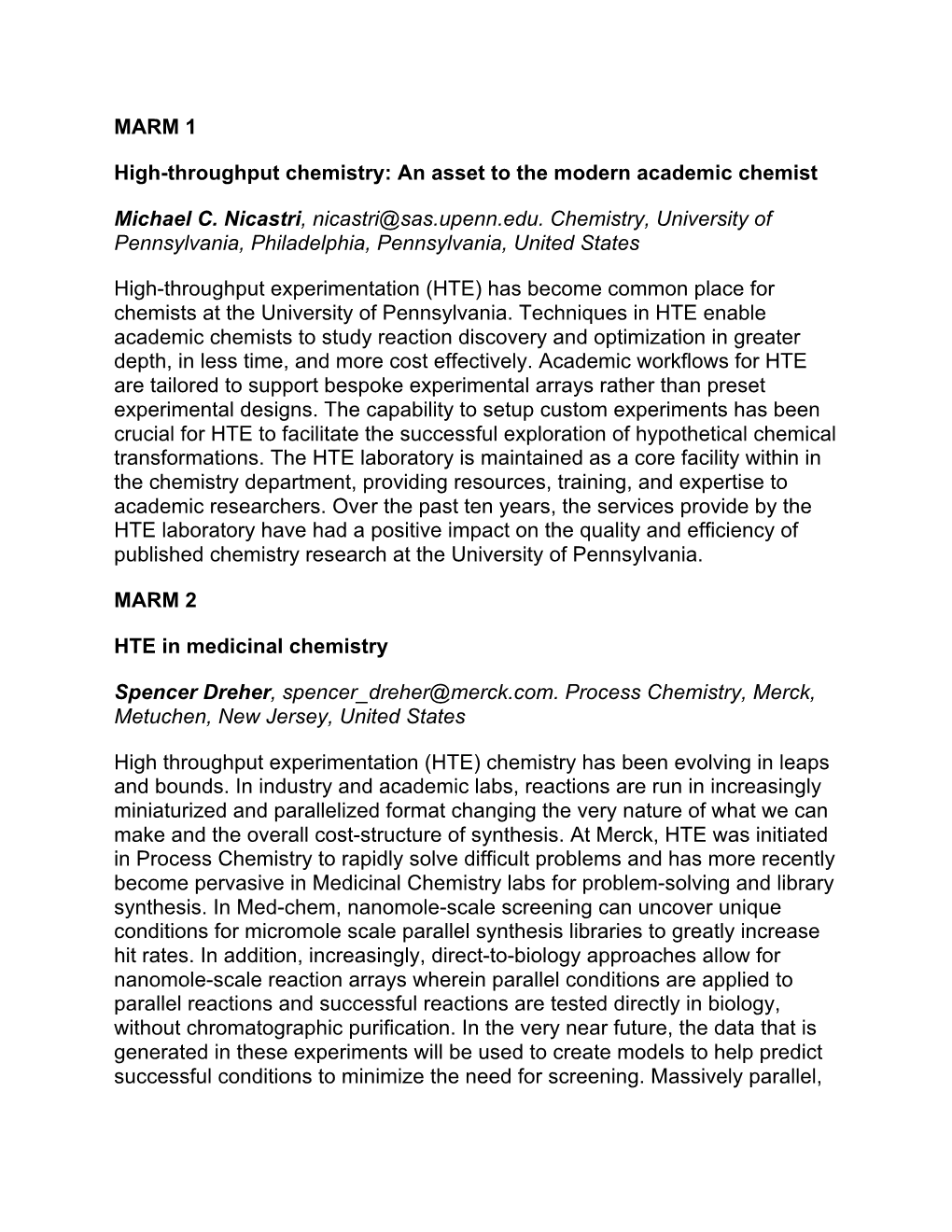 MARM Technical Abstracts