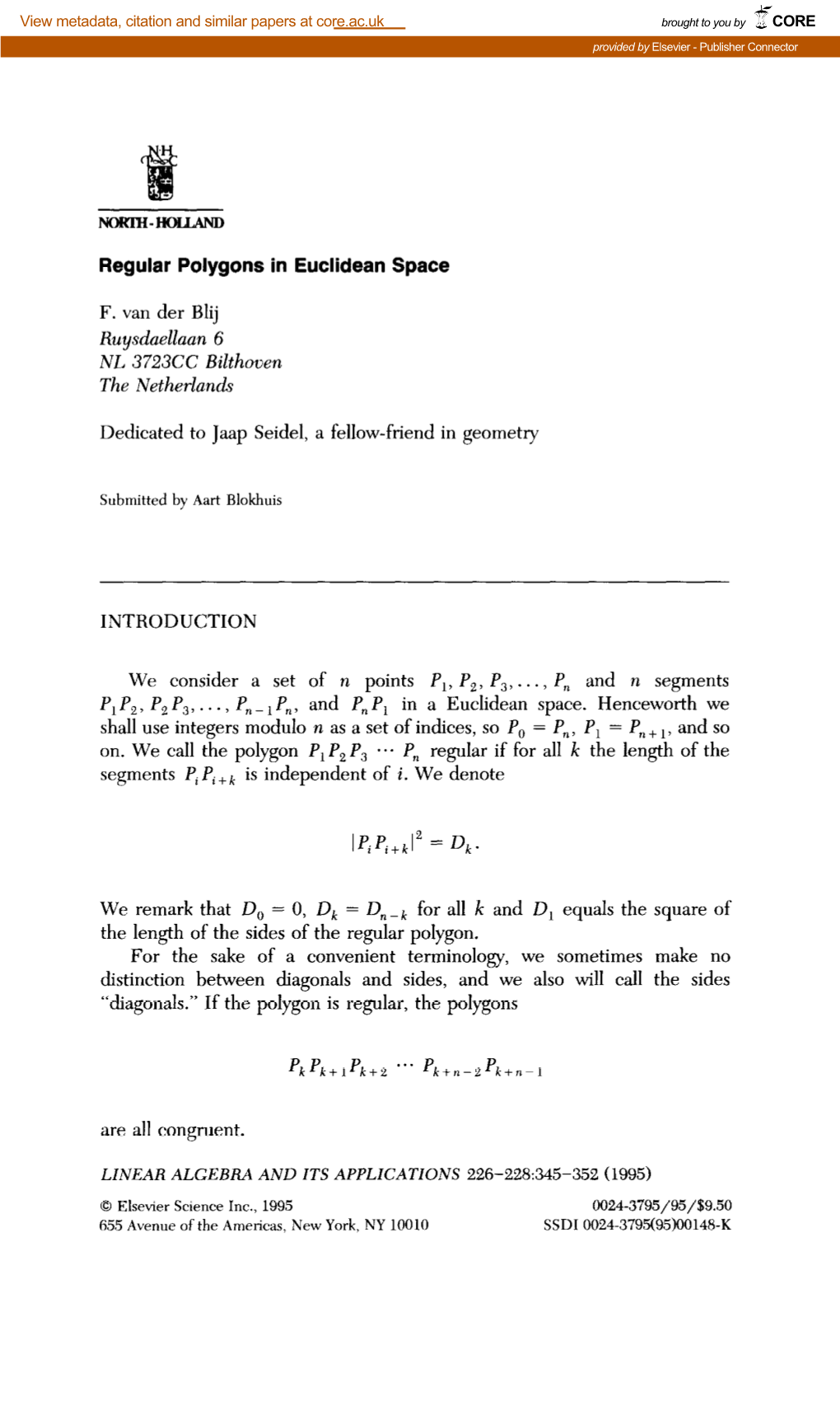 Regular Polygons in Euclidean Space