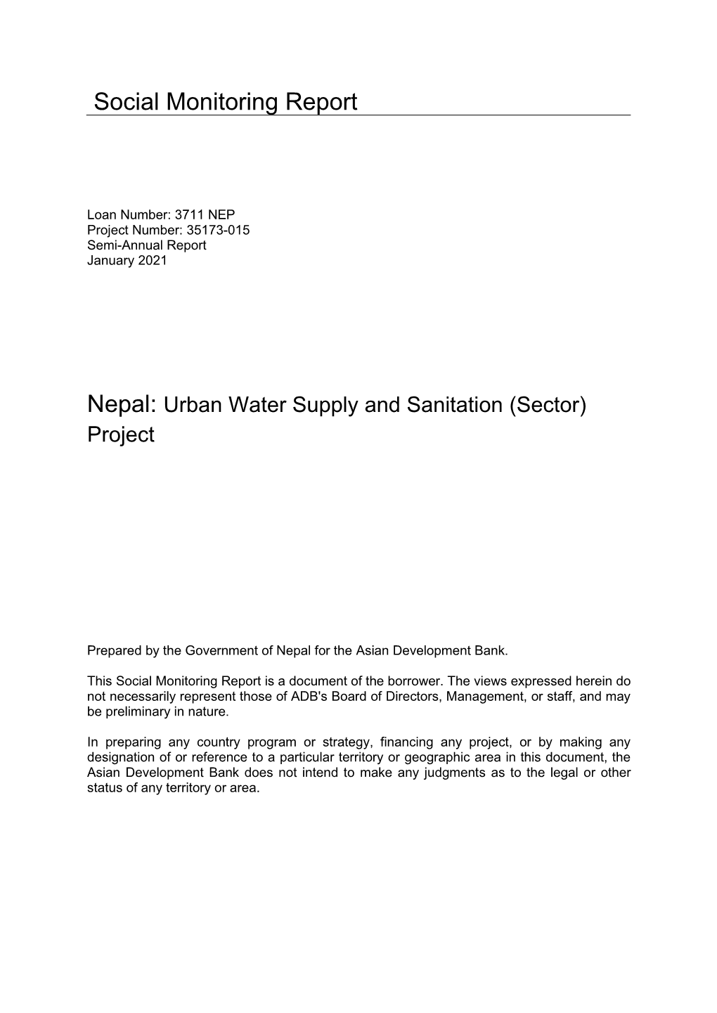 35173-015: Urban Water Supply and Sanitation (Sector) Project