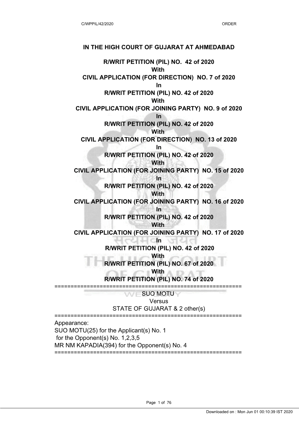 (PIL) NO. 42 of 2020 with CIVIL APPLICATION (FOR DIRECTION) NO