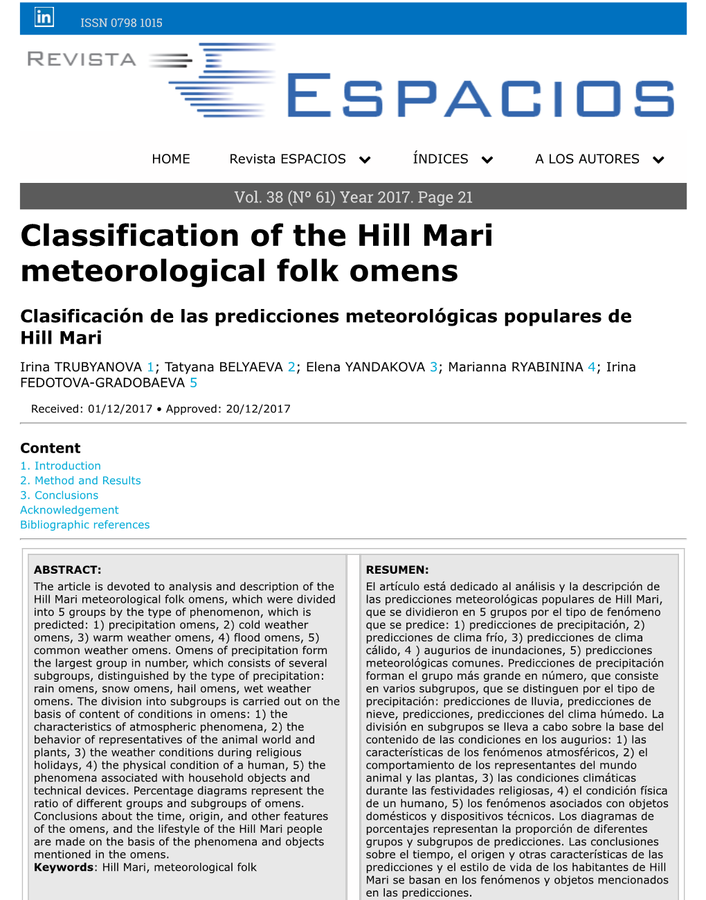 Classification of the Hill Mari Meteorological Folk Omens