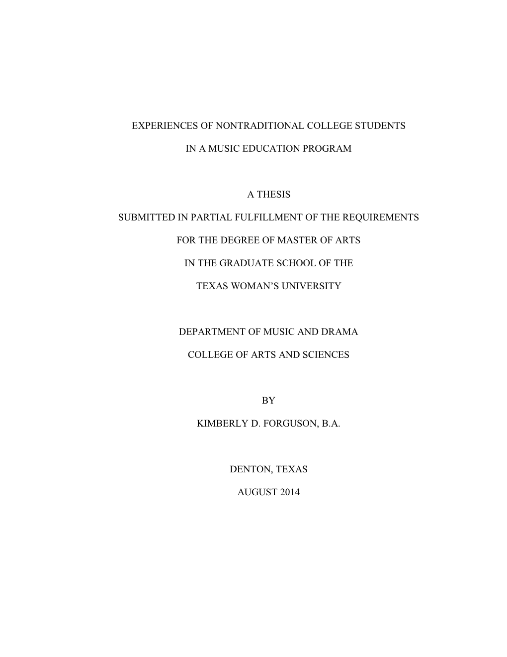 Experiences of Nontraditional College Students