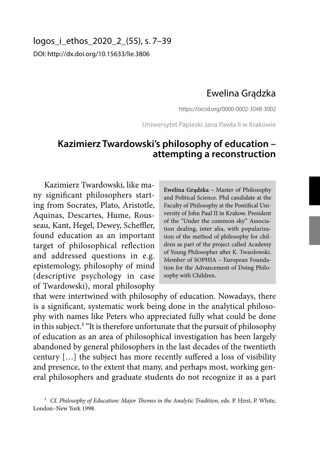 Kazimierz Twardowski's Philosophy of Education