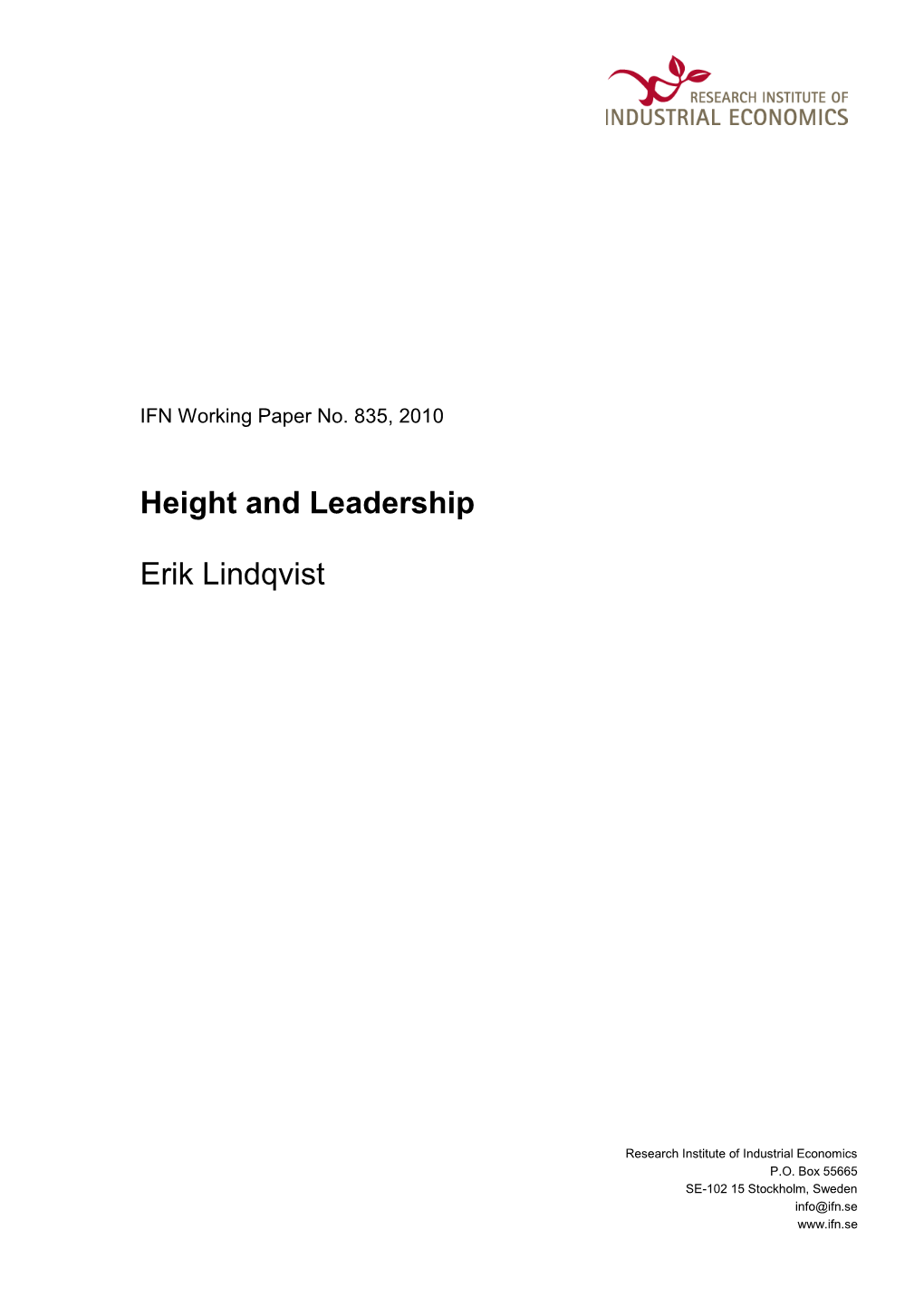 Height and Leadership Erik Lindqvist