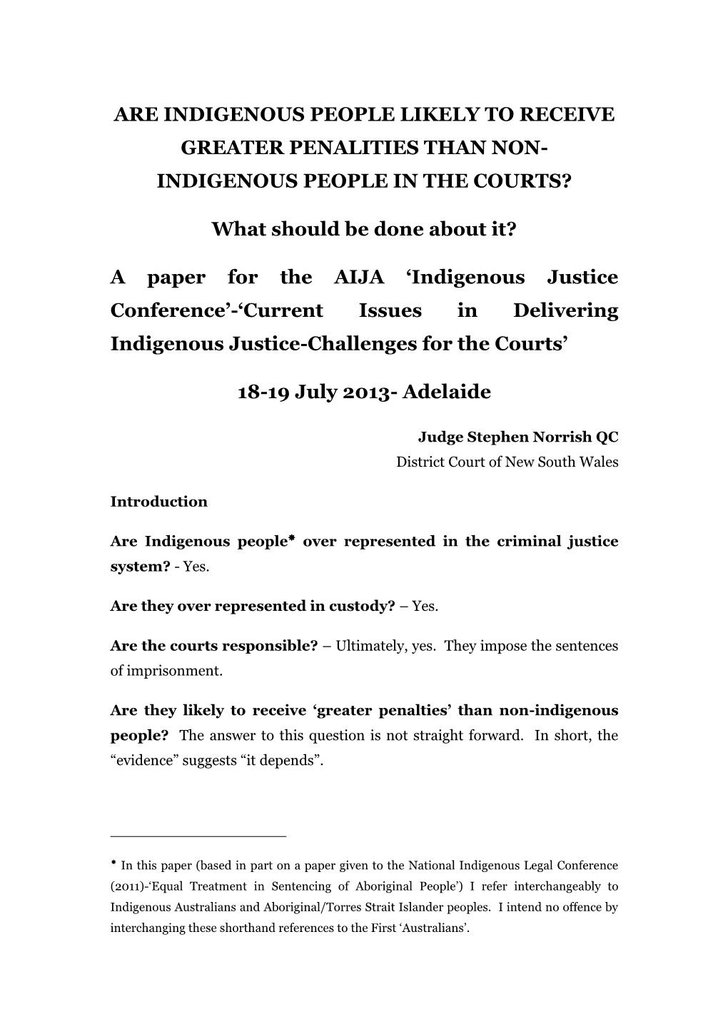Justice for Aboriginal People in the Justice System