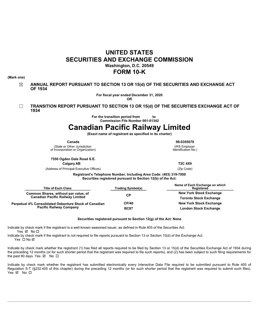 Canadian Pacific Railway Limited (Exact Name of Registrant As Specified in Its Charter)