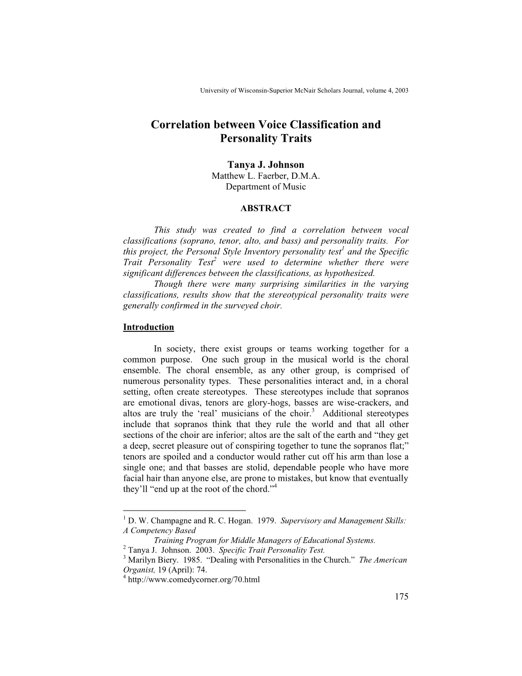 Correlation Between Voice Classification and Personality Traits