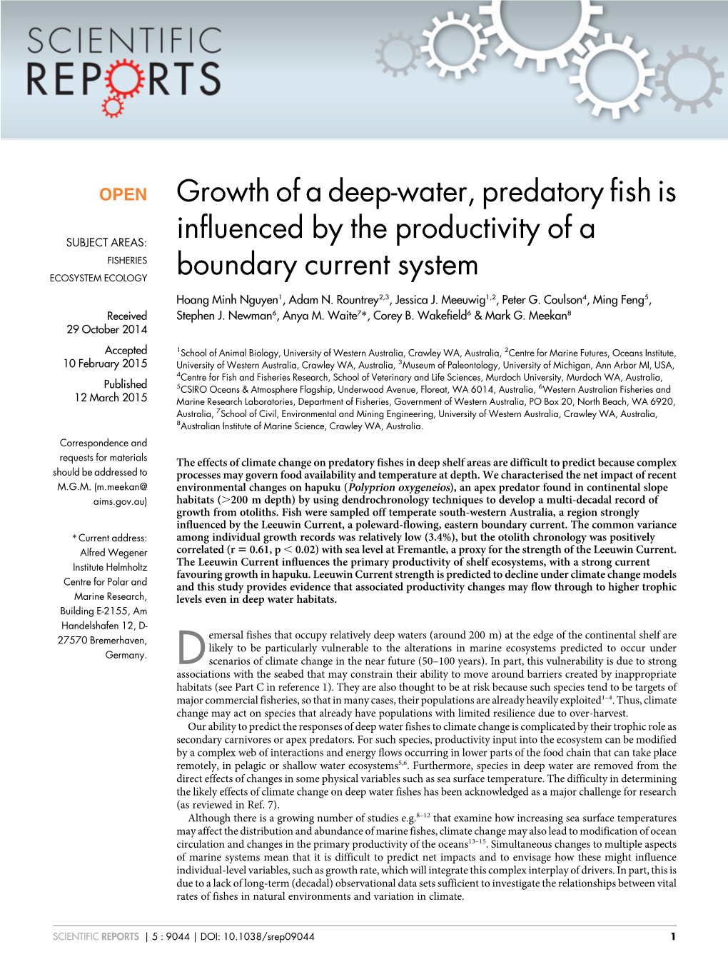 Growth of a Deep-Water, Predatory Fish Is Influenced by the Productivity of a Boundary Current System