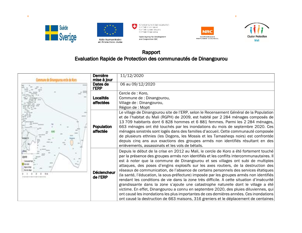 Rapport Evaluation Rapide De Protection Des Communautés De Dinangourou