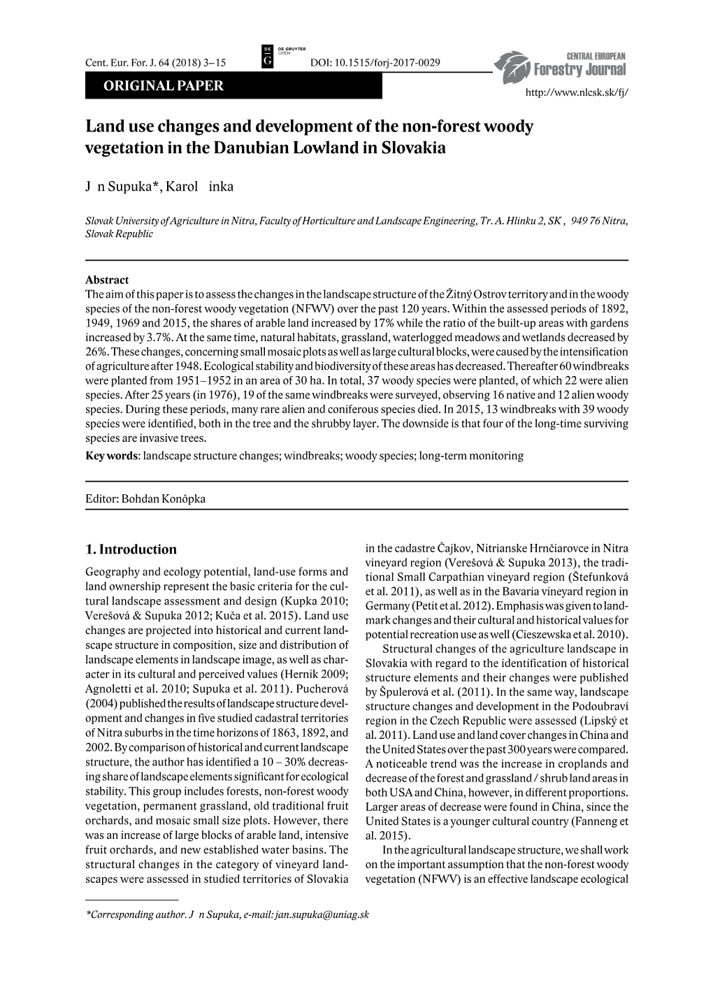 Land Use Changes and Development of the Non-Forest Woody Vegetation in the Danubian Lowland in Slovakia