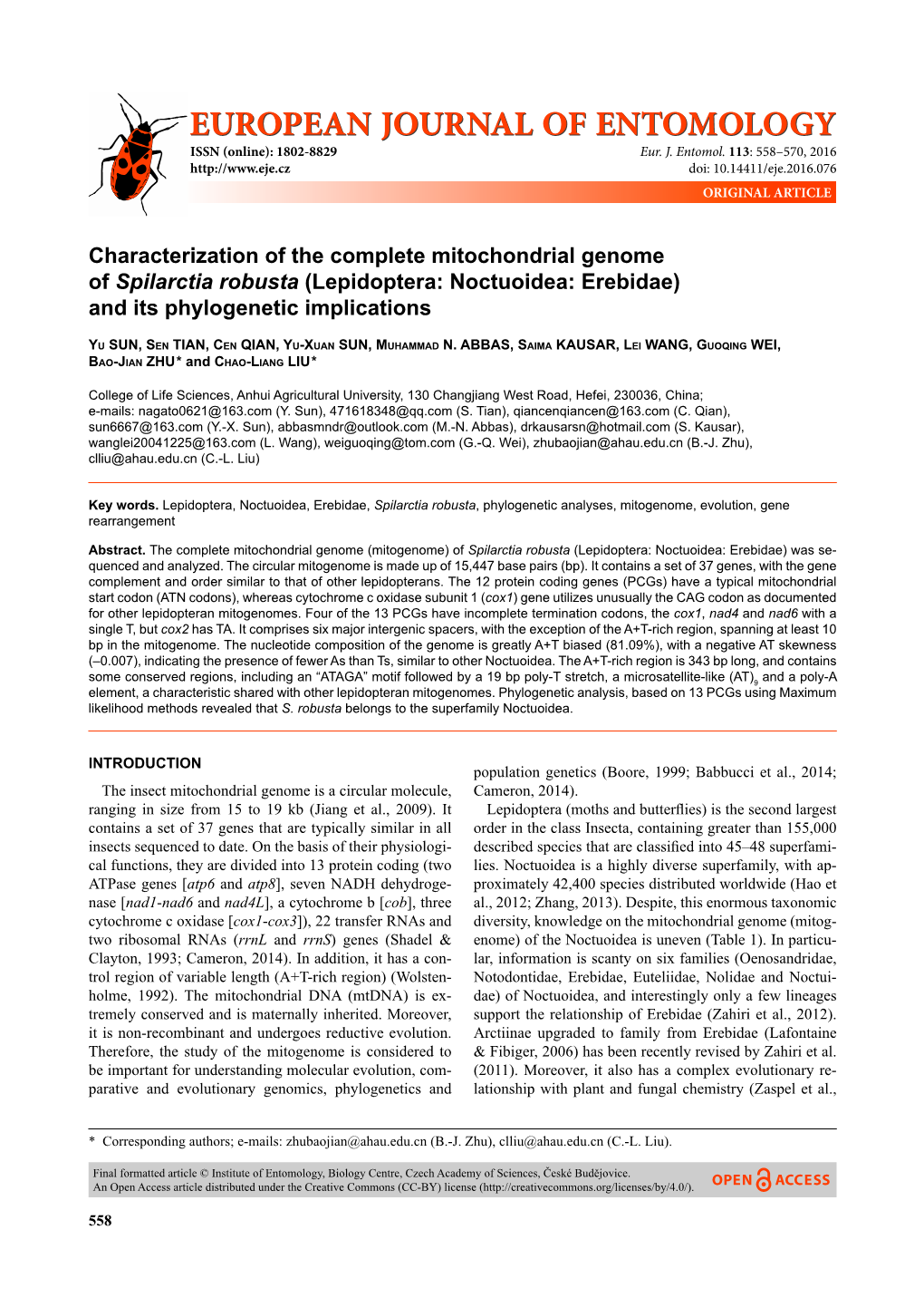 EUROPEAN JOURNAL of ENTOMOLOGYENTOMOLOGY ISSN (Online): 1802-8829 Eur