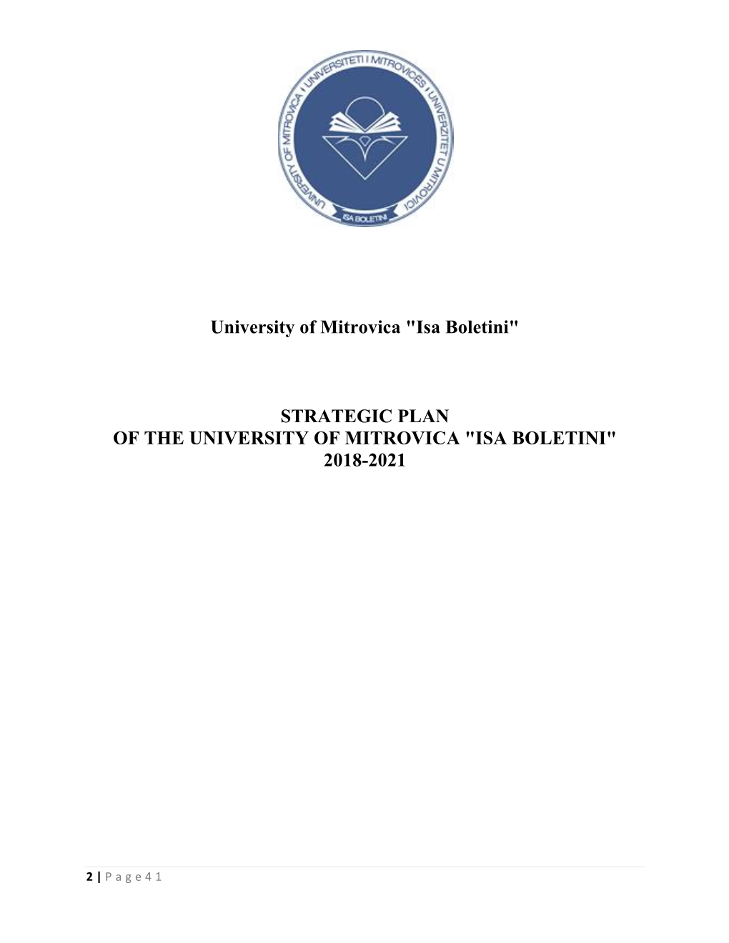 University of Mitrovica "Isa Boletini" STRATEGIC PLAN of THE