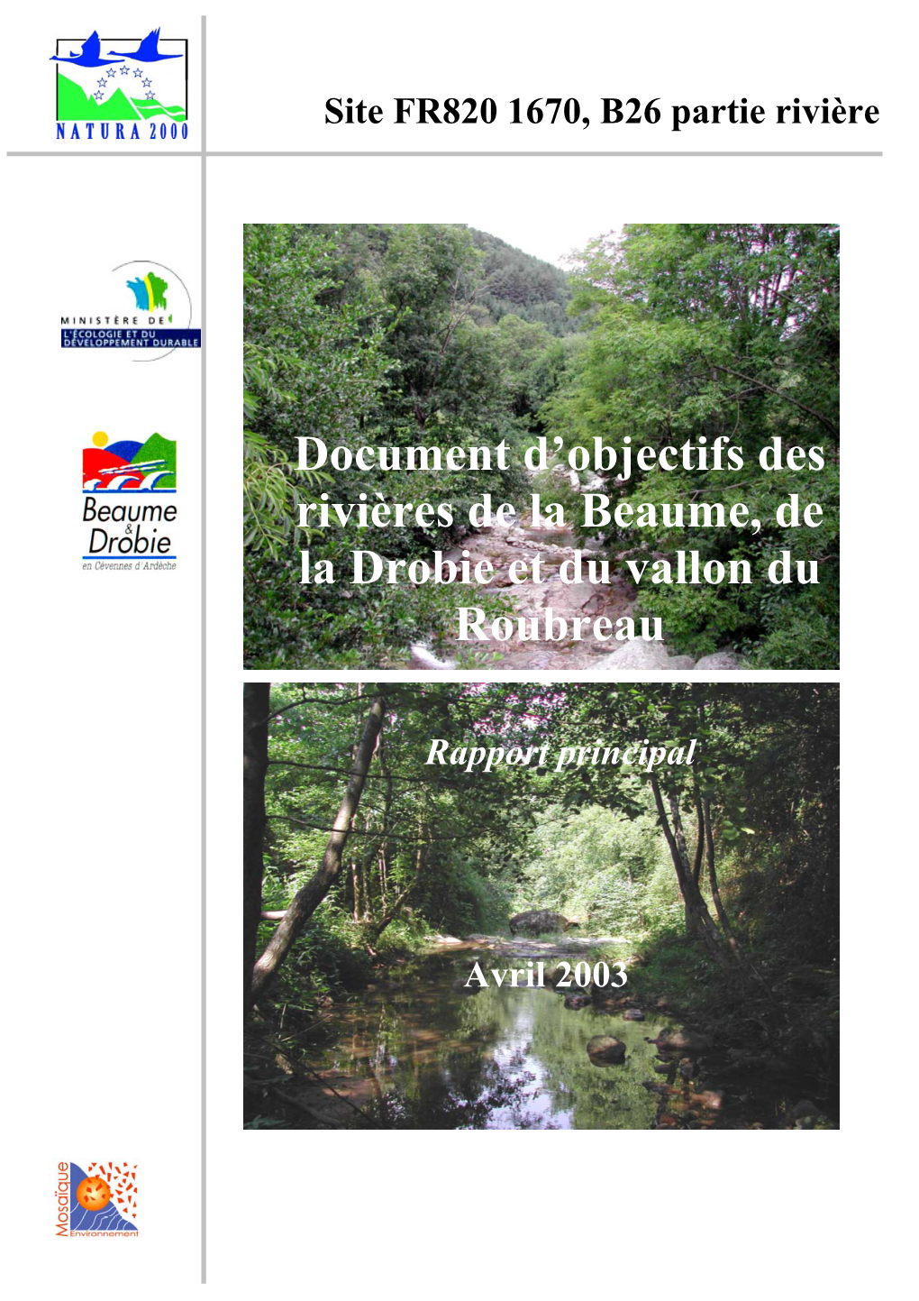 Document D'objectifs Des Rivières De La Beaume, De La Drobie Et Du Vallon