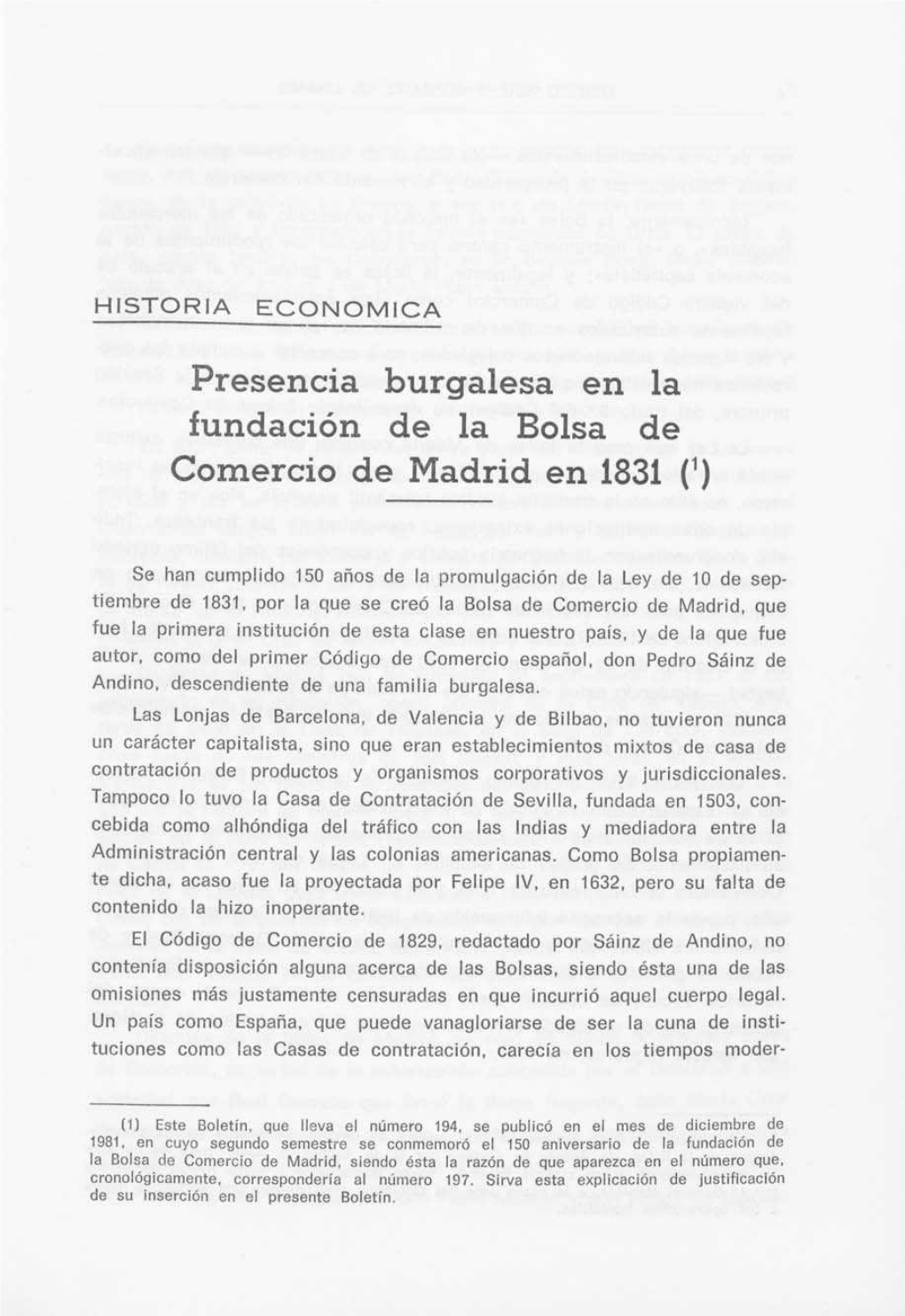 Presencia Burgalesa En La Fundación De La Bolsa De Comercio De Madrid En 1831 (1)