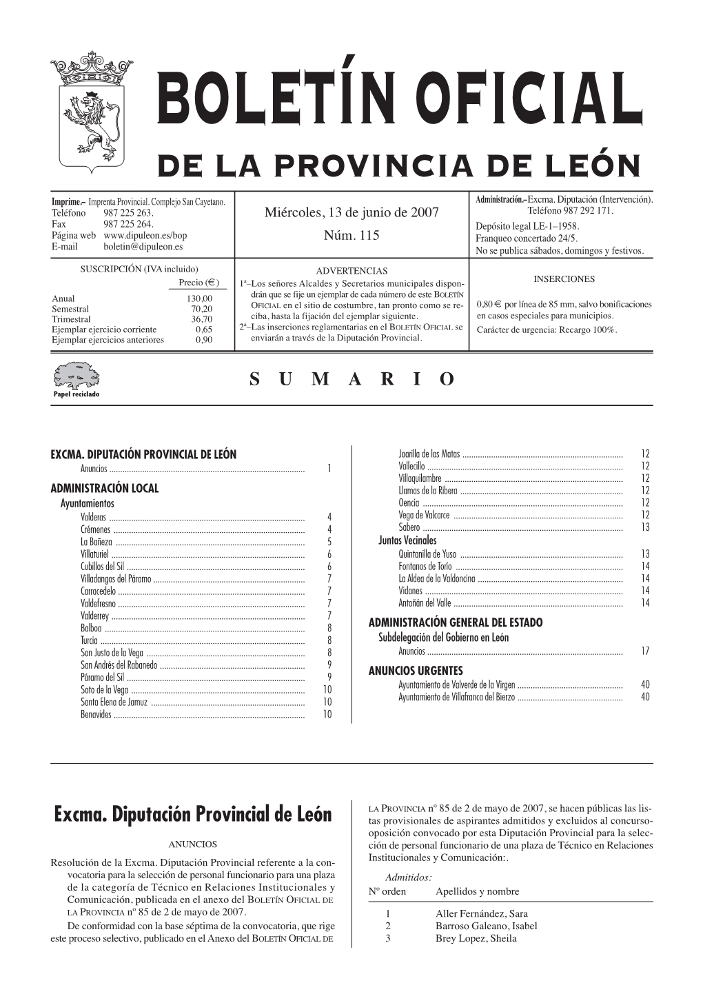 Boletín Oficial De La Provincia De León